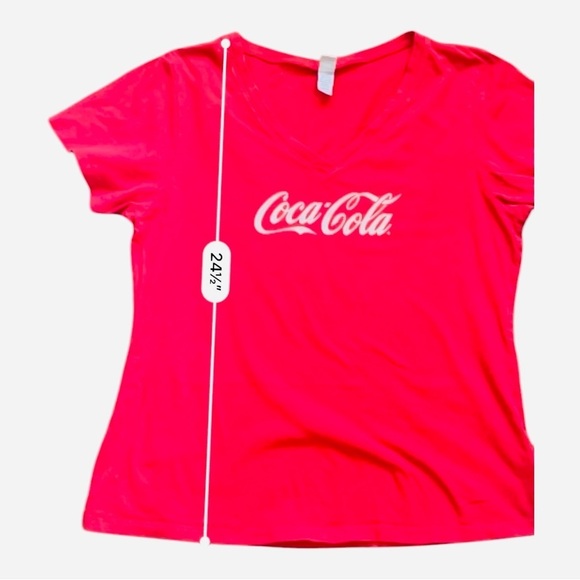 Kavio! casual Coca Cola top T-shirt graphics design Women's Large Red V-Neck - Picture 10 of 14